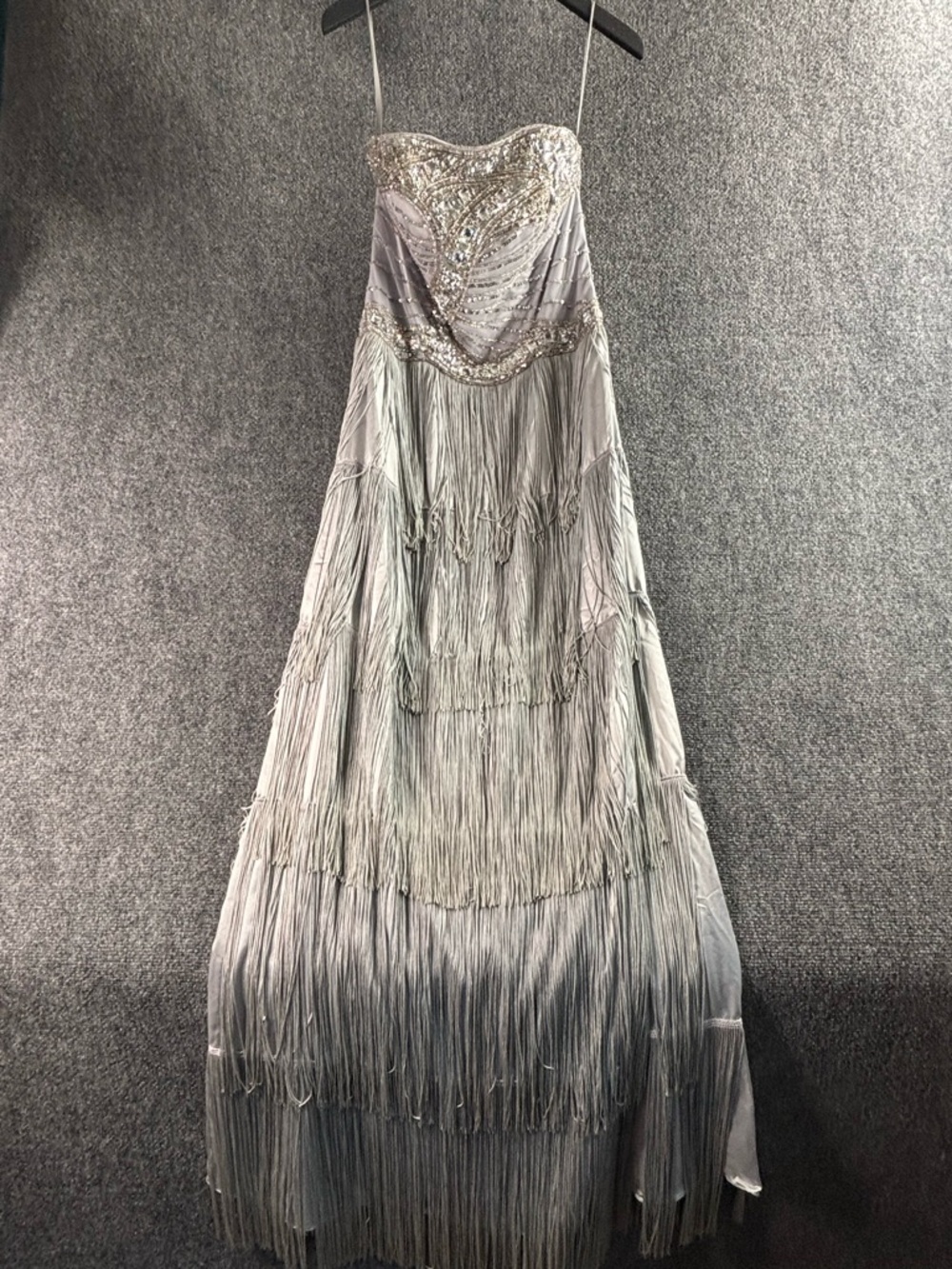 Anna Elyse gorgeous Strapless Silver Flapper style Evening gown